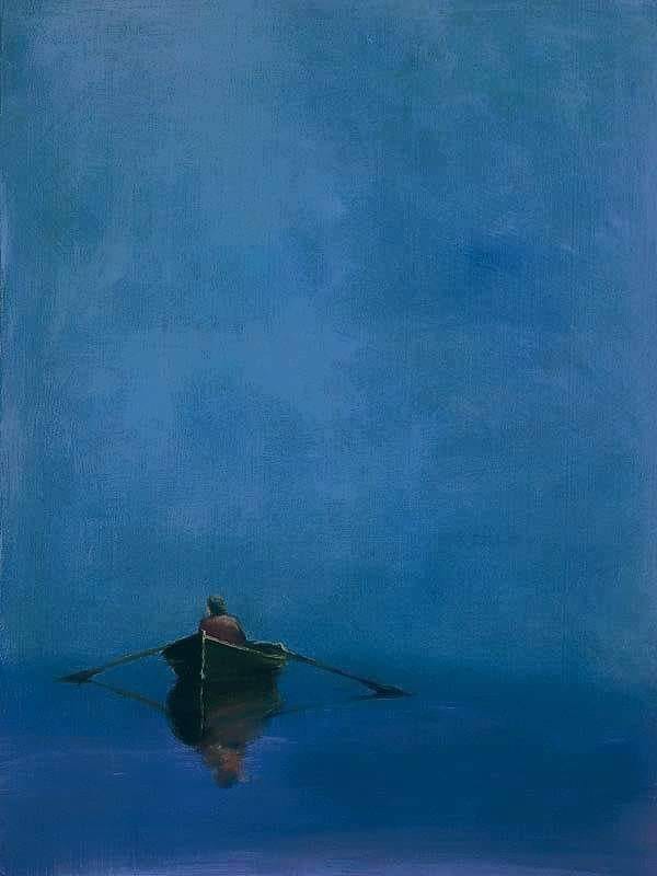 anne packard rowboat on blue 1973